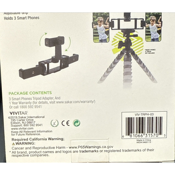 Vivitar Tripod Adapter 3 Smartphones Adjustable Grip Easy Mount - Picture 6 of 12